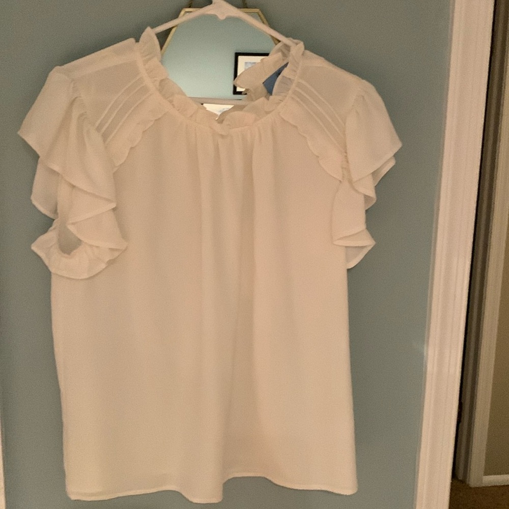 Cece white/cream ruffled sleeve blouse size M. Never worn!